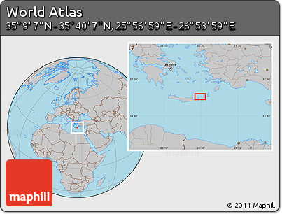 Gray Location Map of the Area around 35° 24' 37" N, 26° 25' 29" E