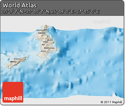 Shaded Relief 3D Map of the Area around 35° 24' 37" N, 27° 16' 29" E