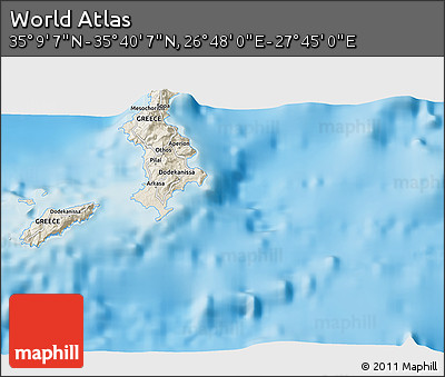 Shaded Relief 3D Map of the Area around 35° 24' 37" N, 27° 16' 29" E