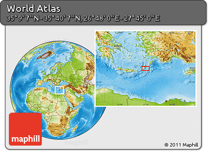 Physical Location Map of the Area around 35° 24' 37" N, 27° 16' 29" E