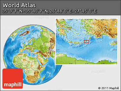 Physical Location Map of the Area around 35° 24' 37" N, 27° 16' 29" E