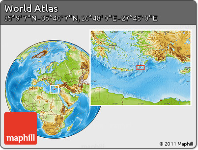 Physical Location Map of the Area around 35° 24' 37" N, 27° 16' 29" E