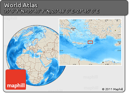 Shaded Relief Location Map of the Area around 35° 24' 37" N, 27° 16' 29" E