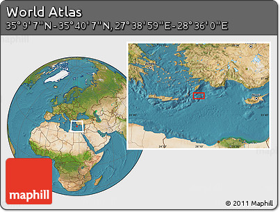 Satellite Location Map of the Area around 35° 24' 37" N, 28° 7' 30" E