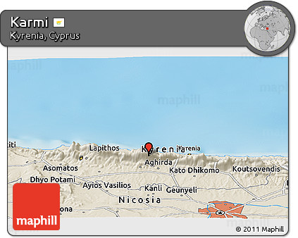 Shaded Relief Panoramic Map of Karmi