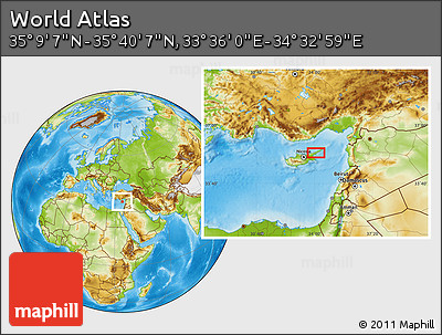 Physical Location Map of the Area around 35° 24' 37" N, 34° 4' 30" E