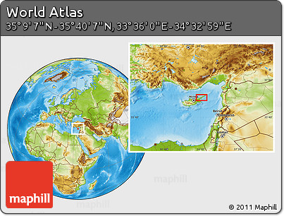 Physical Location Map of the Area around 35° 24' 37" N, 34° 4' 30" E