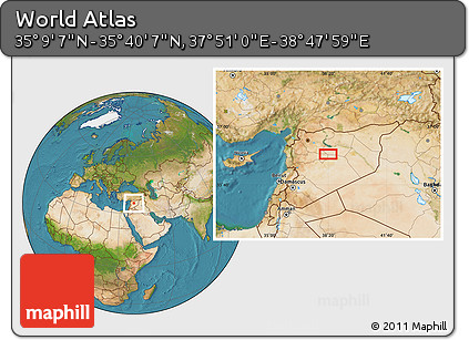 Satellite Location Map of the Area around 35° 24' 37" N, 38° 19' 30" E