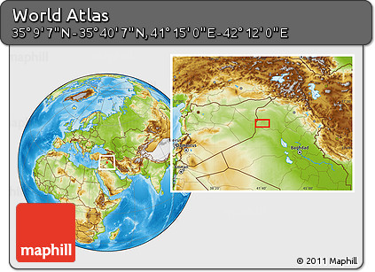 Physical Location Map of the Area around 35° 24' 37" N, 41° 43' 30" E