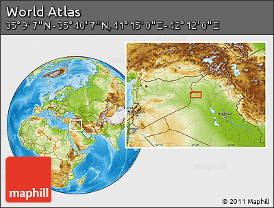 Physical Location Map of the Area around 35° 24' 37" N, 41° 43' 30" E