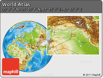 Physical Location Map of the Area around 35° 24' 37" N, 41° 43' 30" E
