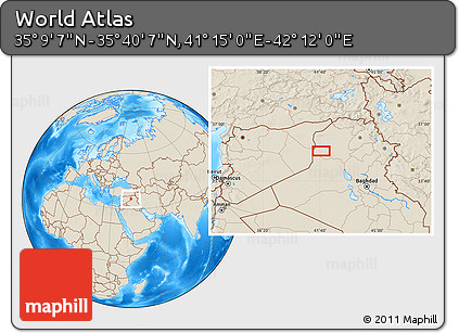 Shaded Relief Location Map of the Area around 35° 24' 37" N, 41° 43' 30" E