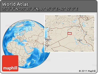 Shaded Relief Location Map of the Area around 35° 24' 37" N, 41° 43' 30" E