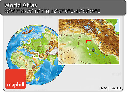 Physical Location Map of the Area around 35° 24' 37" N, 43° 25' 29" E