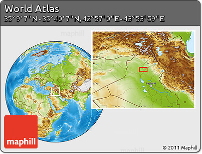 Physical Location Map of the Area around 35° 24' 37" N, 43° 25' 29" E
