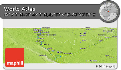 Physical Panoramic Map of the Area around 35° 24' 37" N, 43° 25' 29" E