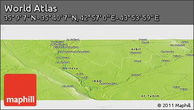 Physical Panoramic Map of the Area around 35° 24' 37" N, 43° 25' 29" E