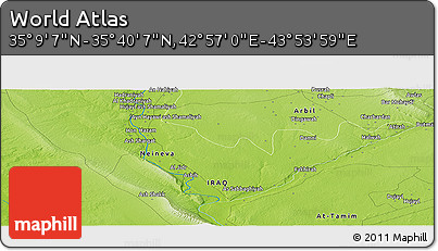 Physical Panoramic Map of the Area around 35° 24' 37" N, 43° 25' 29" E
