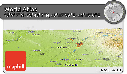 Physical Panoramic Map of the Area around 35° 24' 37" N, 44° 16' 29" E