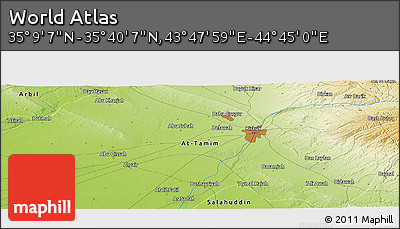 Physical Panoramic Map of the Area around 35° 24' 37" N, 44° 16' 29" E