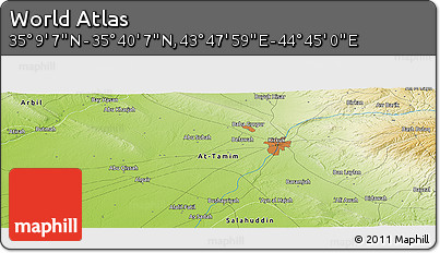 Physical Panoramic Map of the Area around 35° 24' 37" N, 44° 16' 29" E