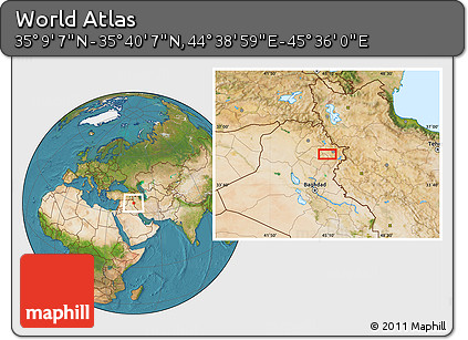 Satellite Location Map of the Area around 35° 24' 37" N, 45° 7' 30" E