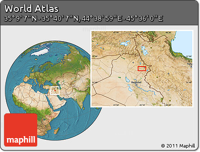Satellite Location Map of the Area around 35° 24' 37" N, 45° 7' 30" E