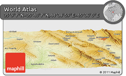 Physical Panoramic Map of the Area around 35° 24' 37" N, 45° 7' 30" E