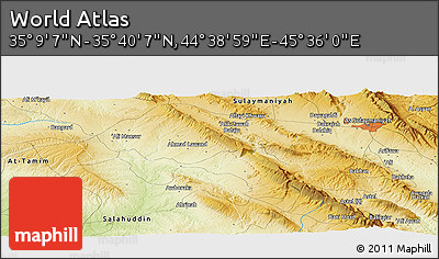 Physical Panoramic Map of the Area around 35° 24' 37" N, 45° 7' 30" E