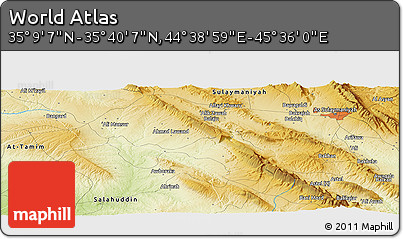 Physical Panoramic Map of the Area around 35° 24' 37" N, 45° 7' 30" E