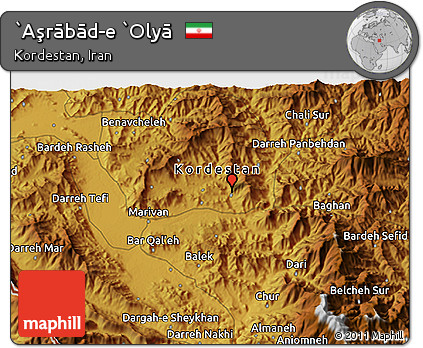 Physical 3D Map of `Aşrābād-e `Olyā