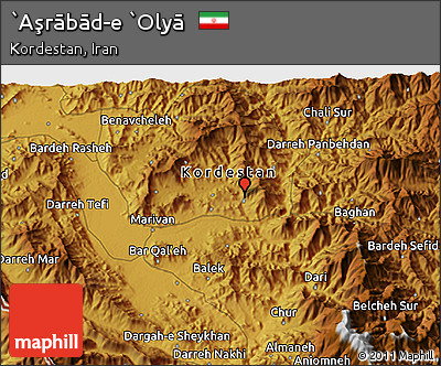Physical 3D Map of `Aşrābād-e `Olyā