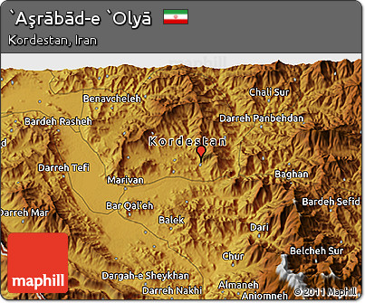 Physical 3D Map of `Aşrābād-e `Olyā