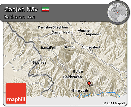 Shaded Relief 3D Map of Ganjeh Nāv