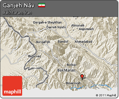 Shaded Relief 3D Map of Ganjeh Nāv