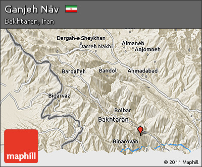 Shaded Relief 3D Map of Ganjeh Nāv