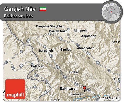 Shaded Relief Map of Ganjeh Nāv
