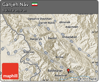 Shaded Relief Map of Ganjeh Nāv