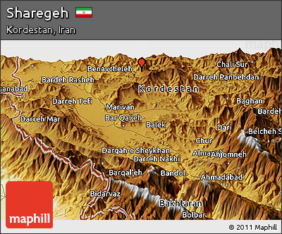Physical Panoramic Map of Sharegeh