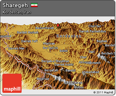 Physical Panoramic Map of Sharegeh