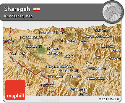 Satellite Panoramic Map of Sharegeh