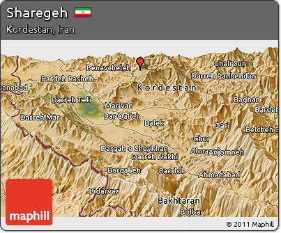 Satellite Panoramic Map of Sharegeh