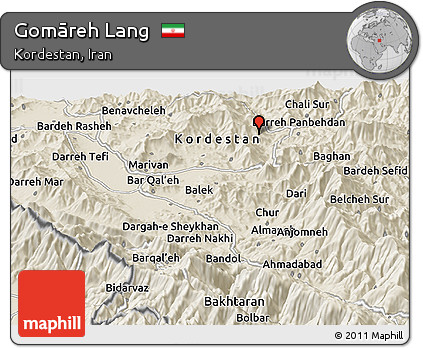 Shaded Relief Panoramic Map of Gomāreh Lang