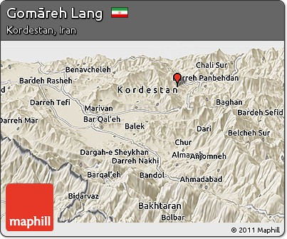 Shaded Relief Panoramic Map of Gomāreh Lang
