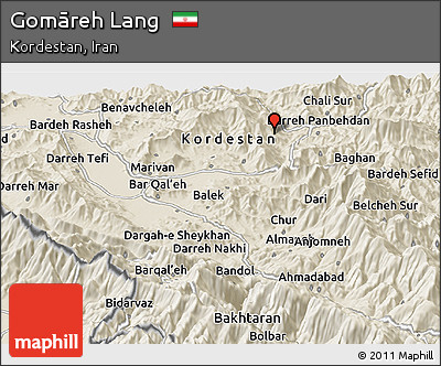 Shaded Relief Panoramic Map of Gomāreh Lang