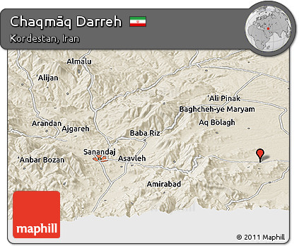 Shaded Relief Panoramic Map of Chaqmāq Darreh