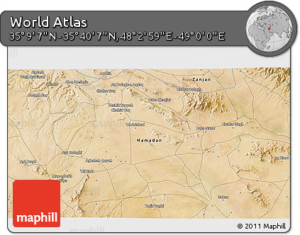 Satellite 3D Map of the Area around 35° 24' 37" N, 48° 31' 29" E