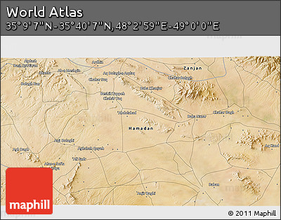Satellite 3D Map of the Area around 35° 24' 37" N, 48° 31' 29" E