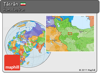 Political Location Map of Ţāsrān