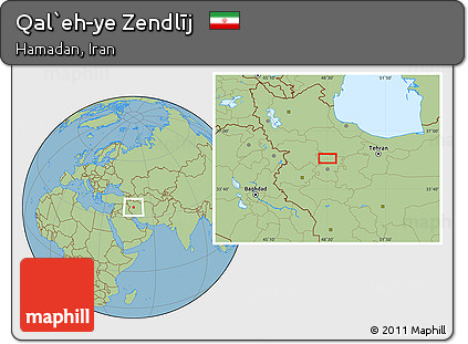 Savanna Style Location Map of Qal`eh-ye Zendlīj